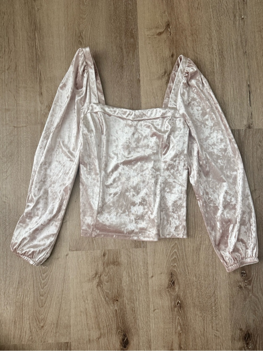 Anthropologie Blush Pink Crushed Velvet Puff Sleeve Smocked Top Size M